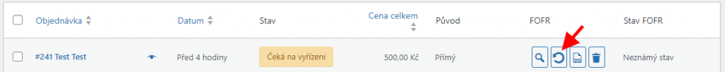 Toret FOFR – Manuální aktualizace stavu zásilky v přehledu objednávek