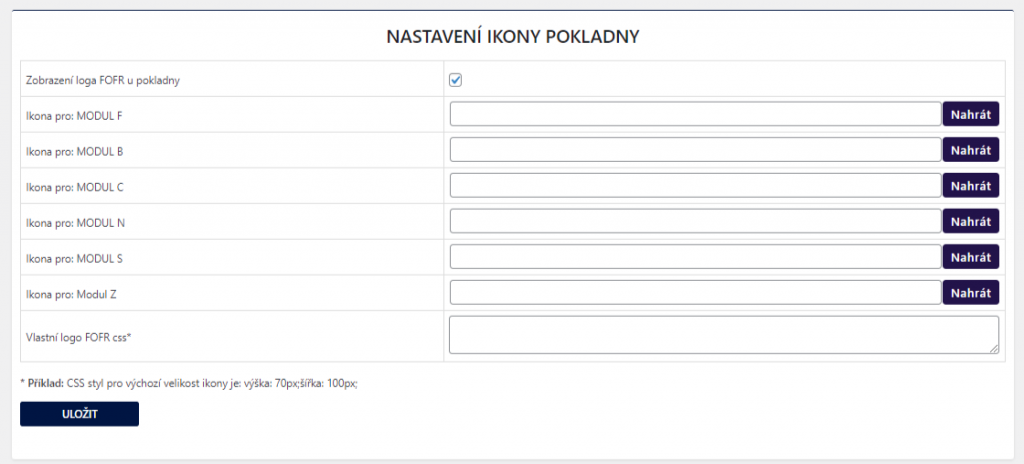 Toret FOFR – nastavení ikon pokladny