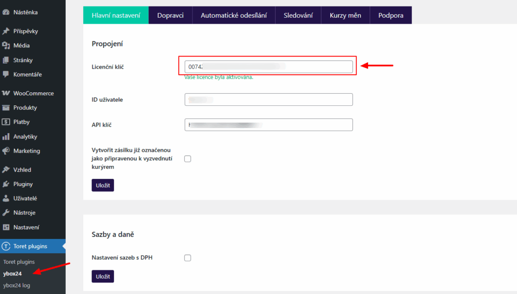 Plugin Toret ybox24 - aktivace pluginu