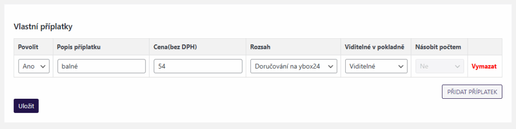 Plugin Toret ybox24 - nastavení vlastních příplatků
