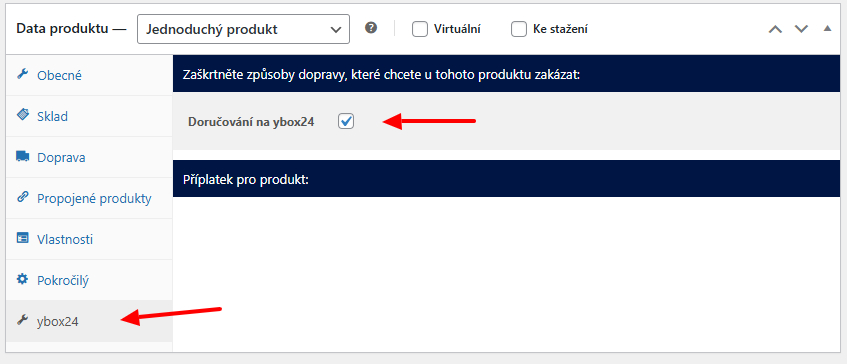 Plugin Toret ybox24 - nastavení vypnutí dopravce pro produkt