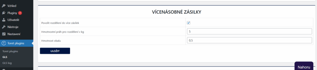 Plugin GLS pro WooCommerce - nastavení automatického dělení zásilek dle hmotnosti