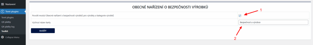 Plugin Toret Toolkit pro WooCommerce - nastavení modulu pro plnění GPSR