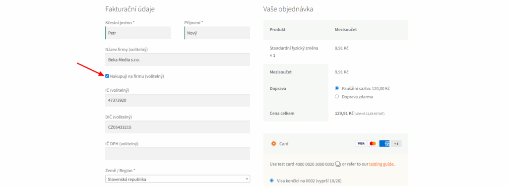Plugin Toret EU VAT - checkbox pro firemní pole