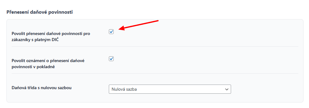 Plugin Toret EU VAT - nastavení přenesené daňové povinnosti