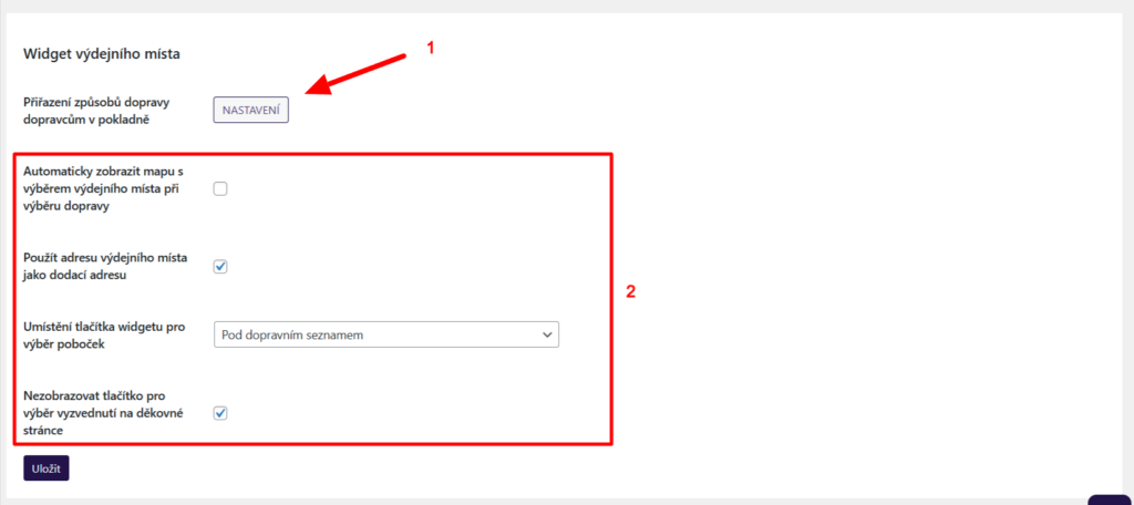 Plugin Toret GO balík - nastavení widgetu