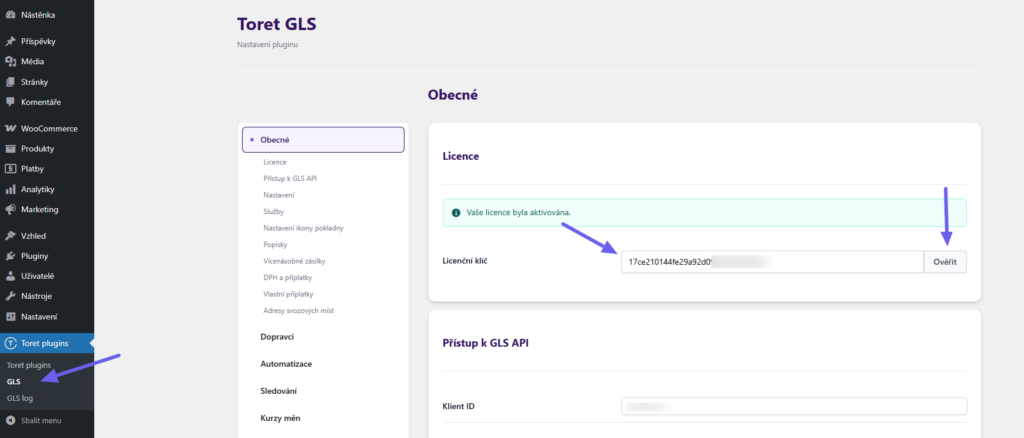 Plugin Toret GLS - aktivace