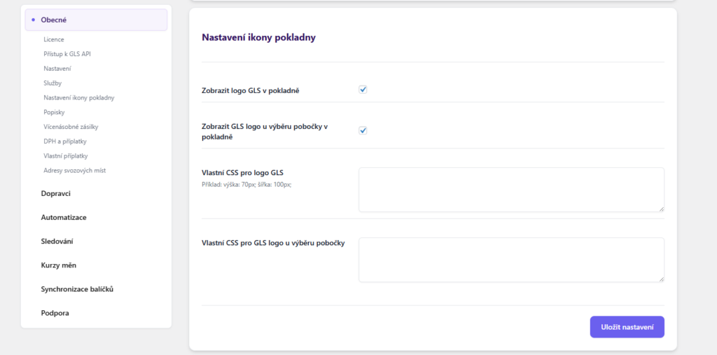 Plugin Toret GLS - nastavení ikon