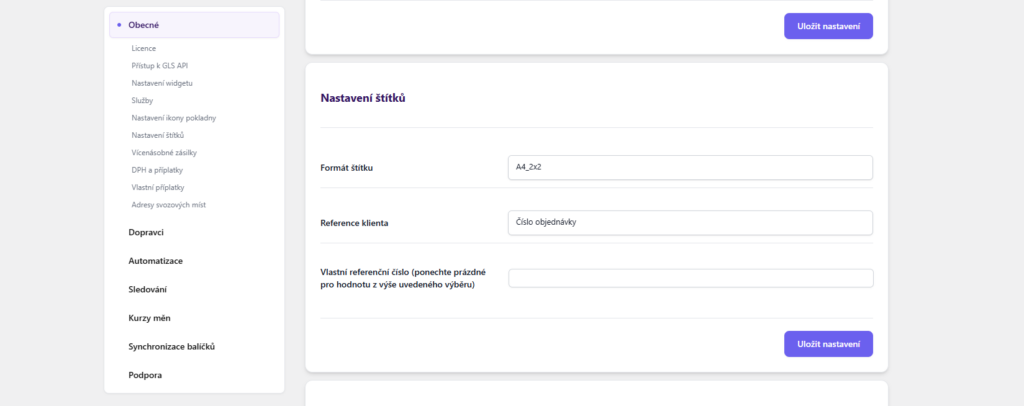 Plugin Toret GLS - nastavení štítků