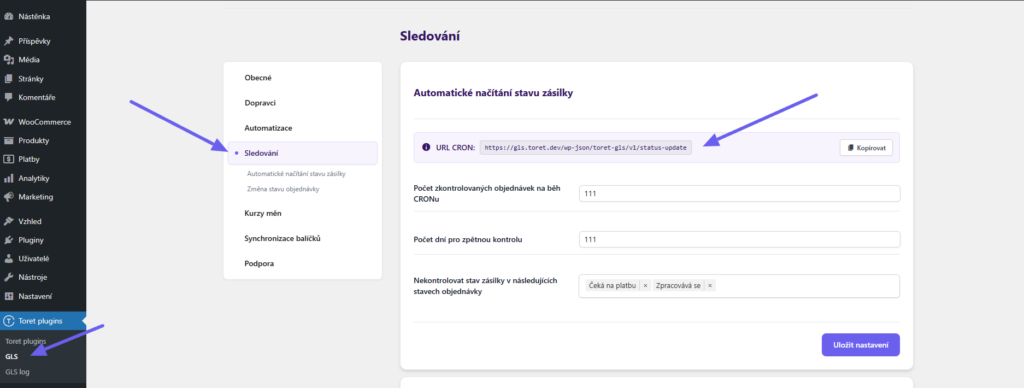 Plugin Toret GLS - automatické načítání stavu zásilky