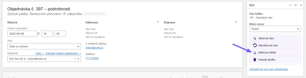 Plugin Toret GLS - tisk štítků