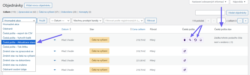 plugin Toret Česká pošta - sledování zásilky