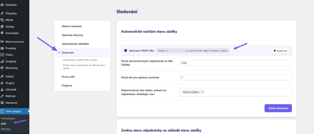 plugin Toret DPD - automatické načítání stavu zásilky