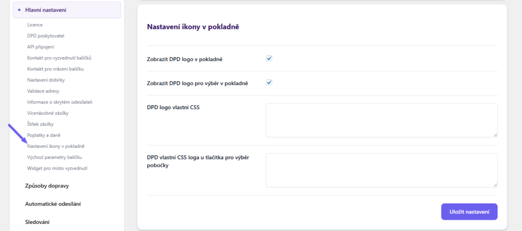 plugin Toret DPD - nastavení ikon