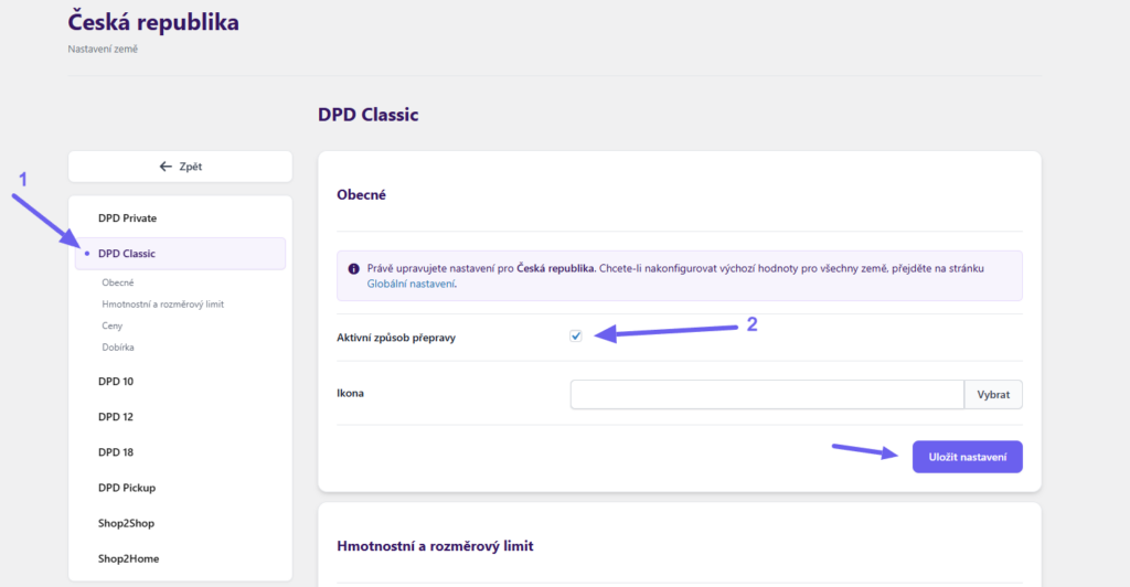 plugin Toret DPD - nastavení způsobů dopravy 2