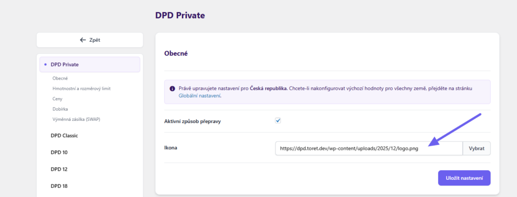 plugin Toret DPD - nastavení způsobů dopravy - ikona