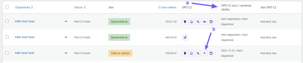 plugin Toret DPD - objednání svozu 2