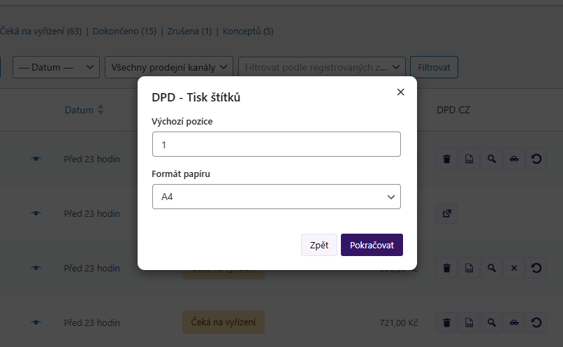 plugin Toret DPD - tisk štítků