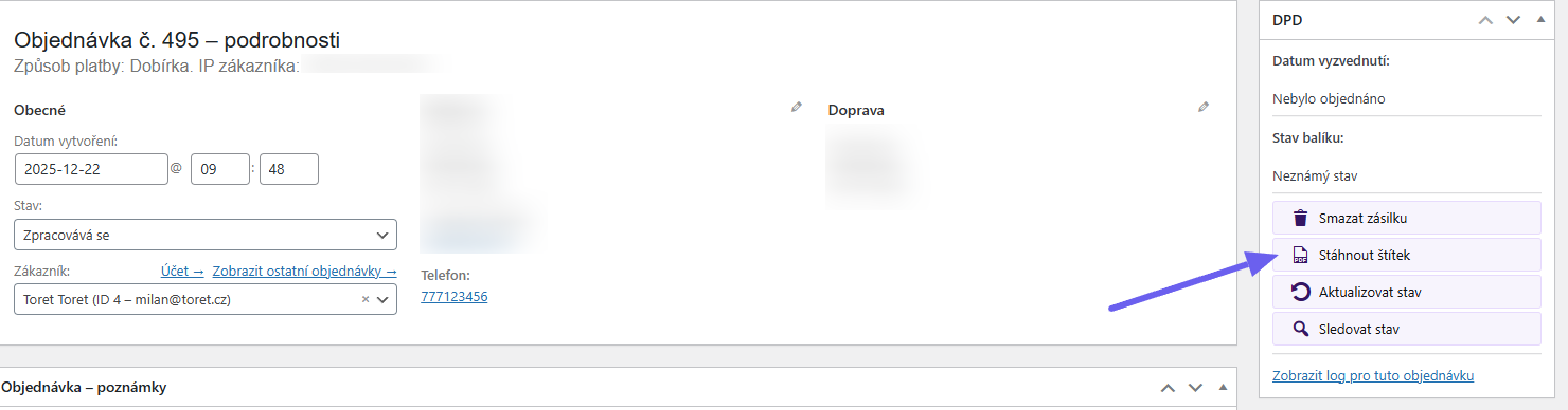 plugin Toret DPD - tisk štítků