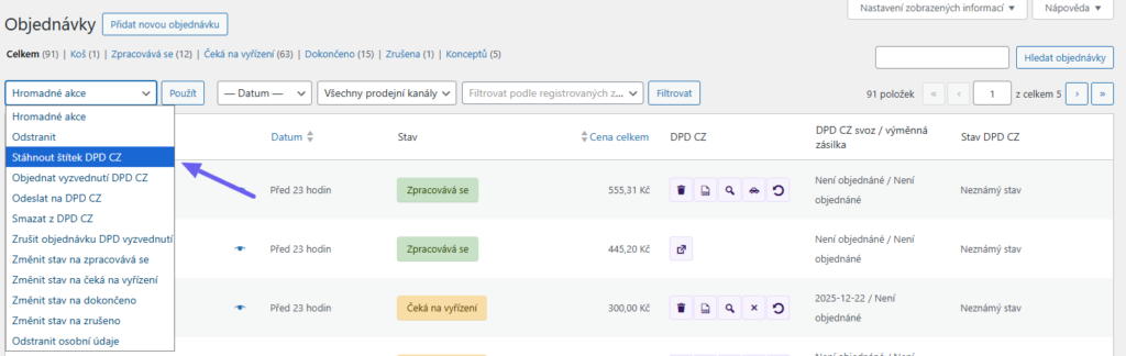 plugin Toret DPD - hromadný tisk štítků