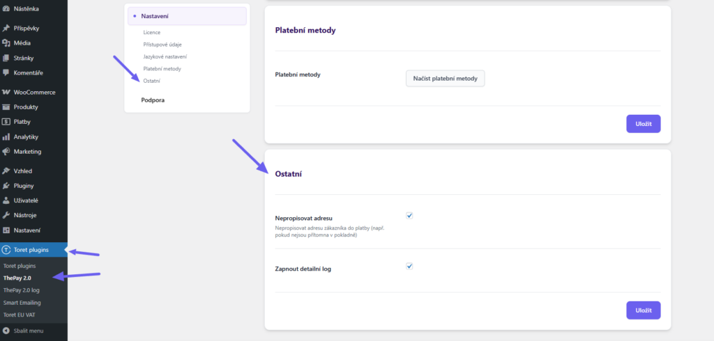 Plugin Toret ThePay2.0 - ostatní nastavení