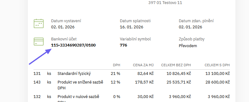 Plugin Toret Fakturoid - bankovní účty