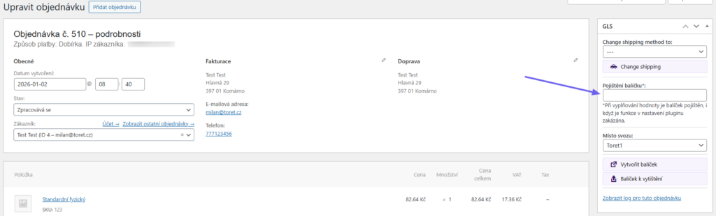 Toret GLS Plugin - insurance settings detail