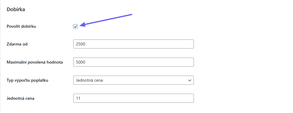 Plugin Toret PPL - nastavení dobírky