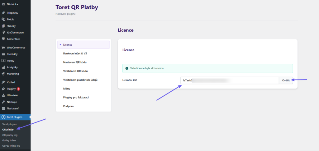 Toret QR Payments Plugin - activation