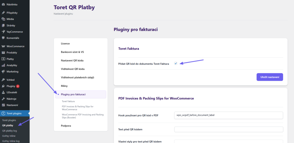 Toret QR Payments Plugin - QR code settings on invoice from Toret Faktura plugin