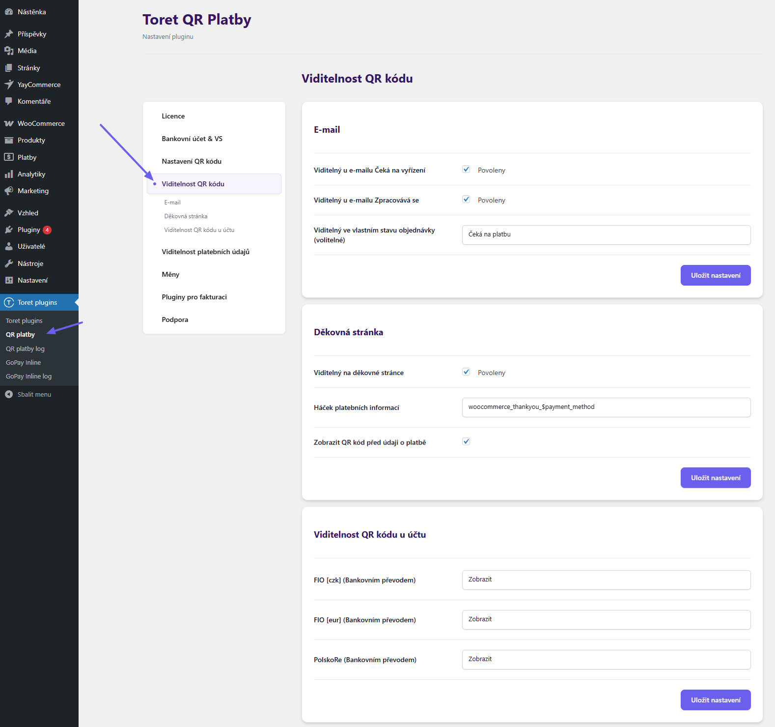 Toret QR Payments Plugin - QR code visibility settings