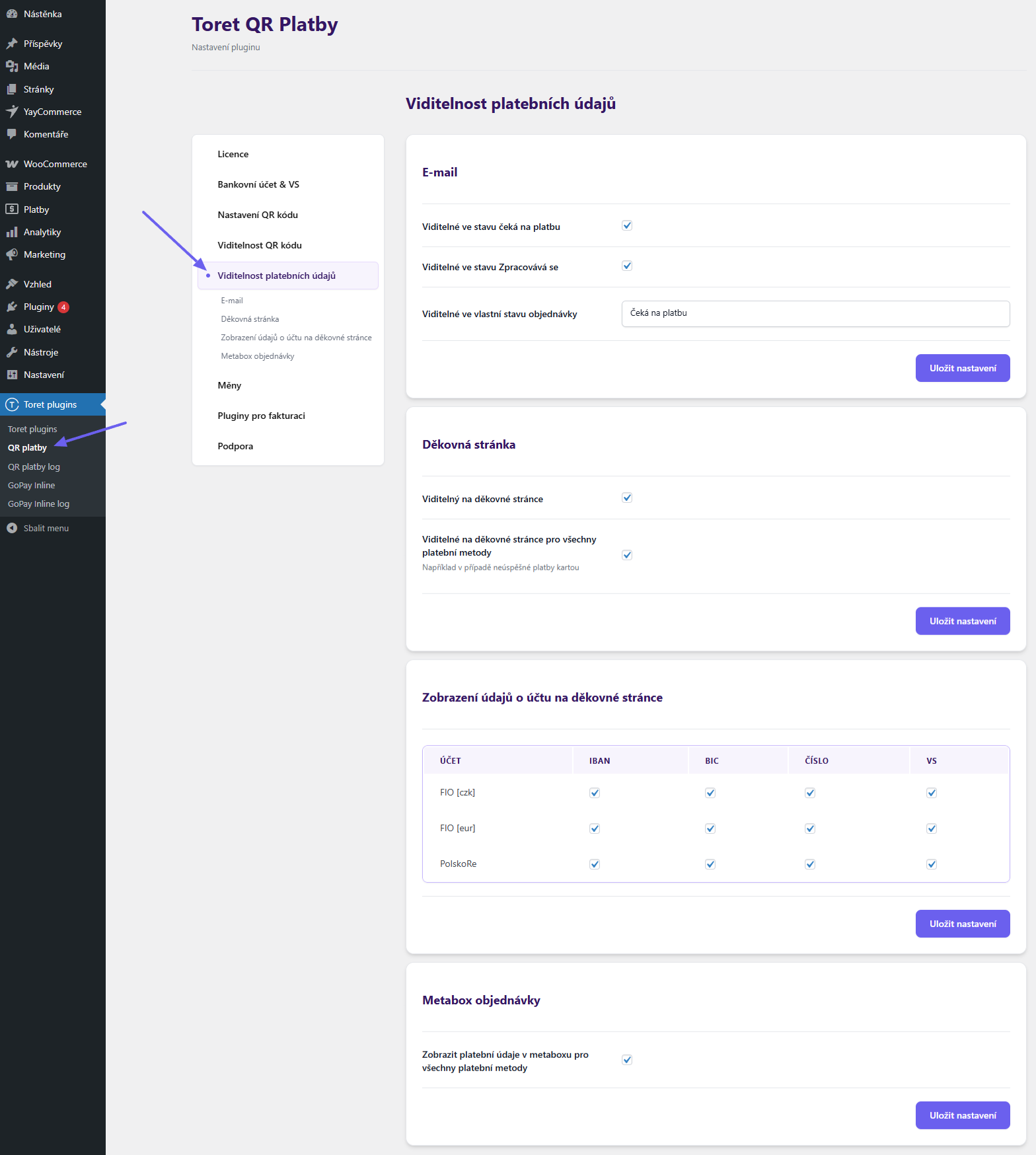 Toret QR Payments Plugin - payment details visibility settings