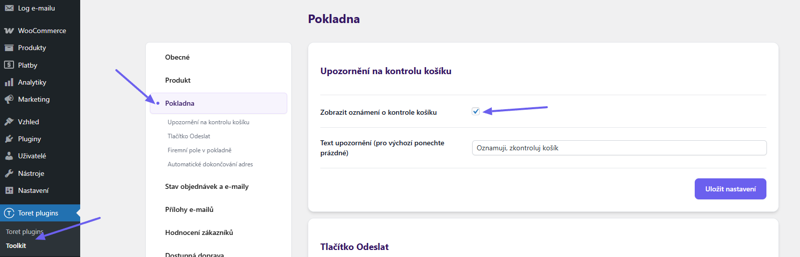 Toret Toolkit Plugin - Cart Check Warning settings
