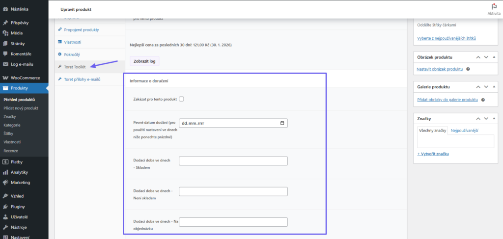Toret Toolkit Plugin - delivery time settings for product