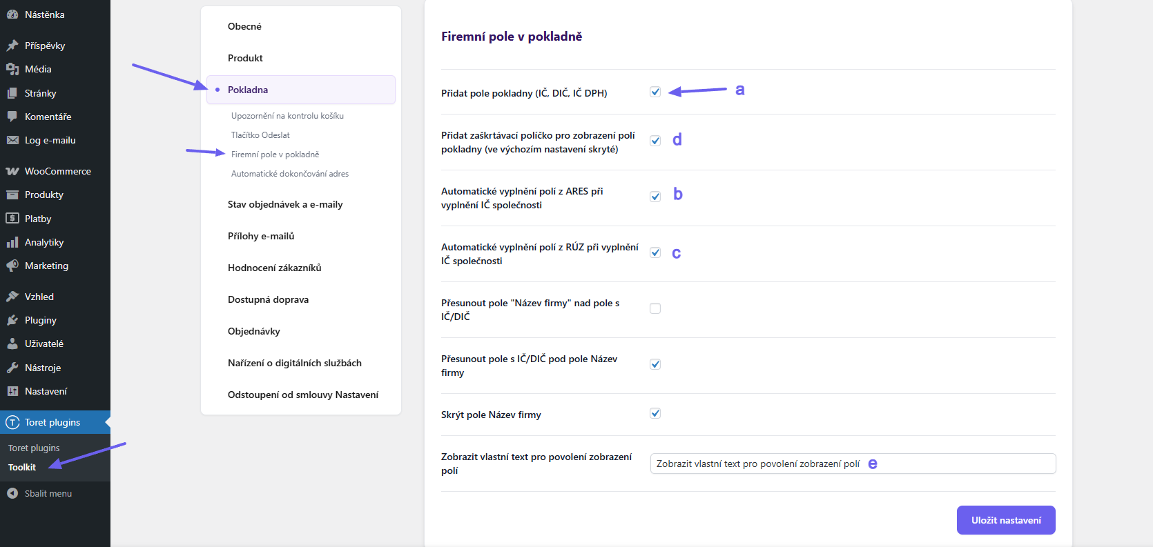 Toret Toolkit Plugin - company fields in checkout settings