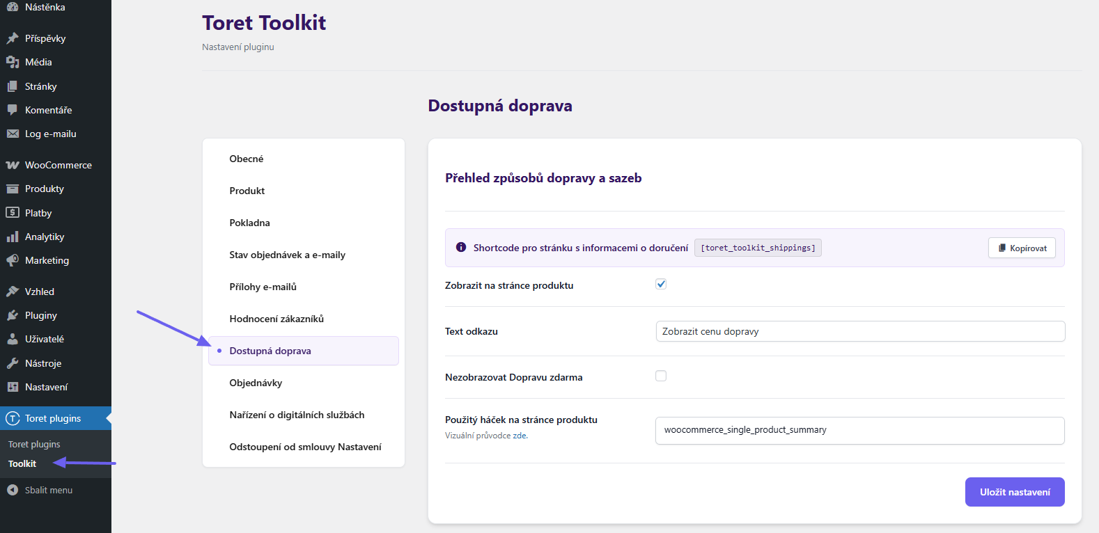 Toret Toolkit Plugin - shipping methods and rates overview settings
