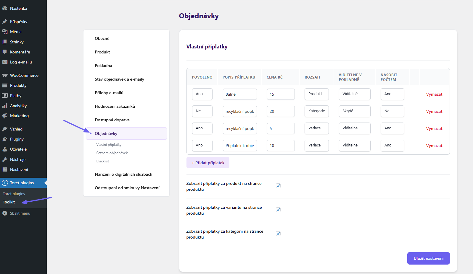 Toret Toolkit Plugin - custom surcharges settings