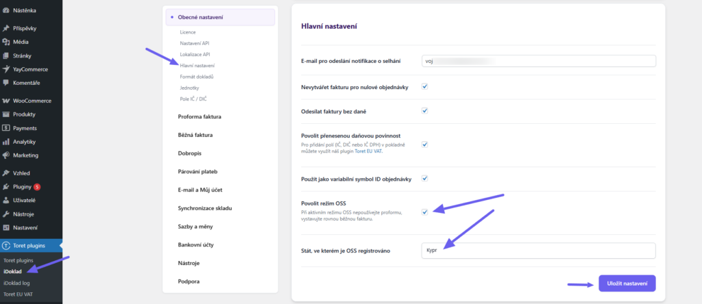 Toret iDoklad Plugin - OSS mode activation