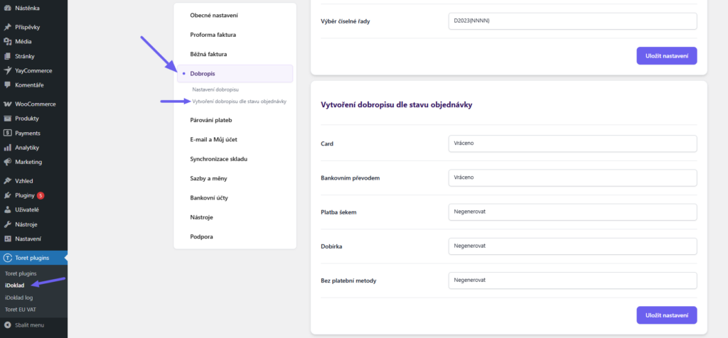 Toret iDoklad Plugin - automatic credit note creation