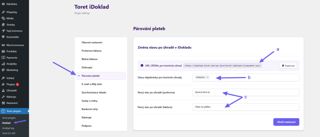 Toret iDoklad Plugin - automatic payment checking settings