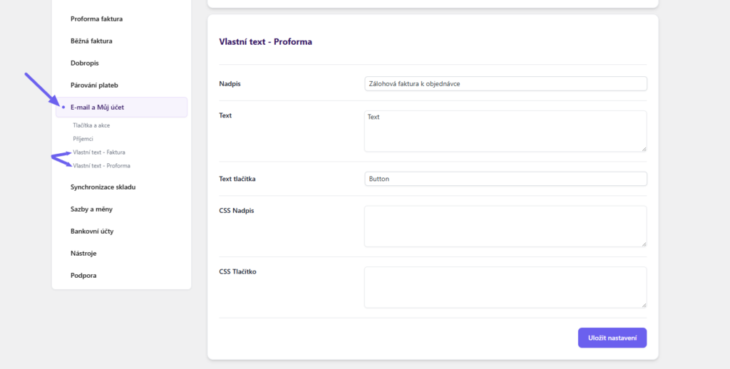 Toret iDoklad Plugin - email settings 2
