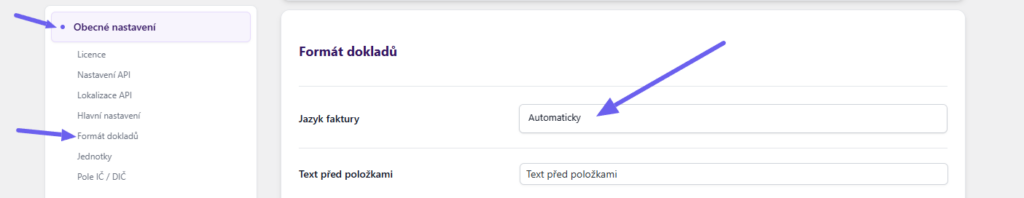 Toret iDoklad Plugin - document language settings