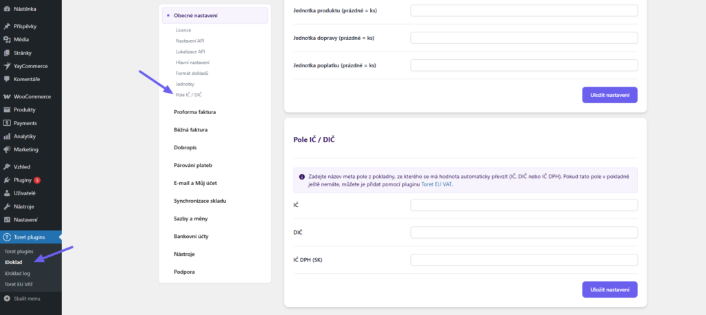 Toret iDoklad Plugin - assigning IČ and DIČ fields