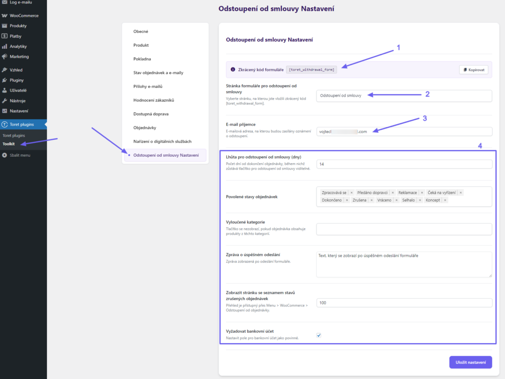Toret Toolkit Plugin - withdrawal form settings