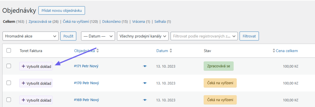 Toret Invoice for WooCommerce - manual issuing of documents - order overview