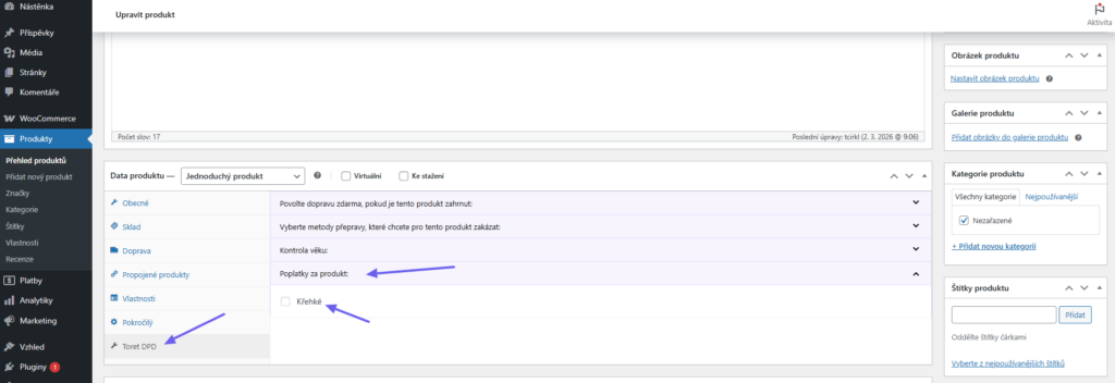 Plugin DPD - nastavení vlastních příplatků