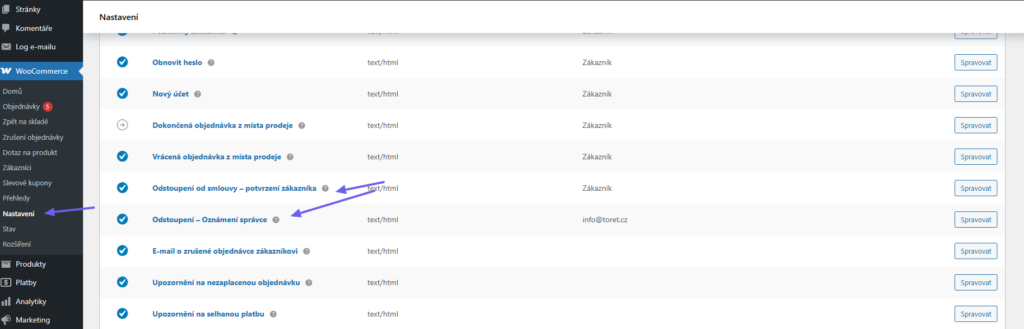 Toret Toolkit Plugin – Contract Withdrawal Form – Email Settings