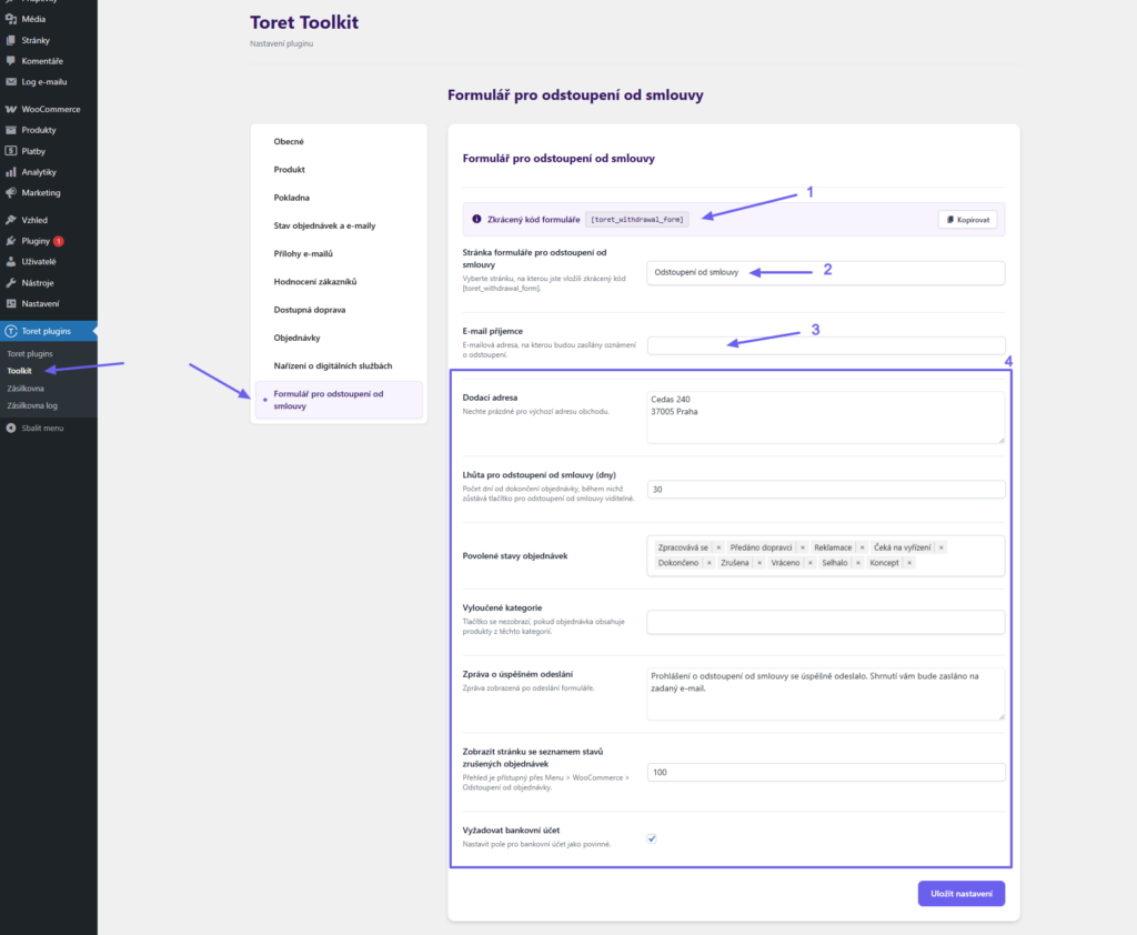 Toret Toolkit Plugin - withdrawal form settings