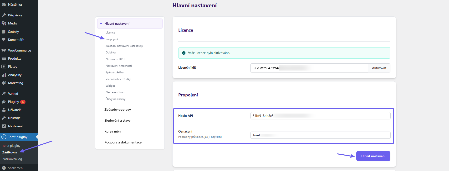 Plugin Toret Zásilkovna - napojení na API