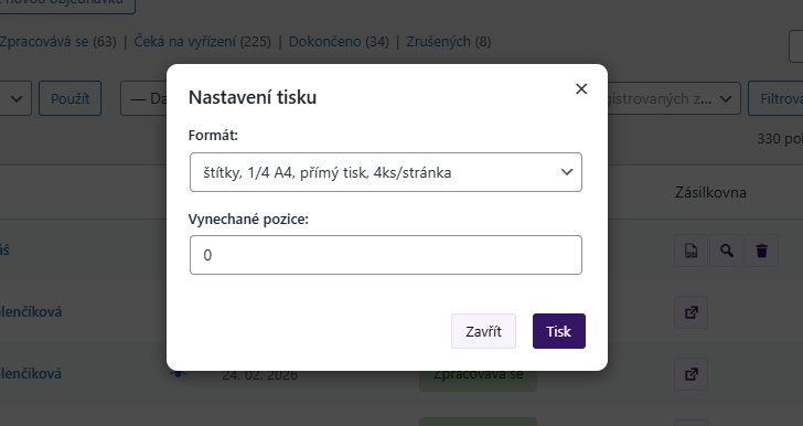 Plugin Toret Zásilkovna - nastavení vlastní pozice štítku